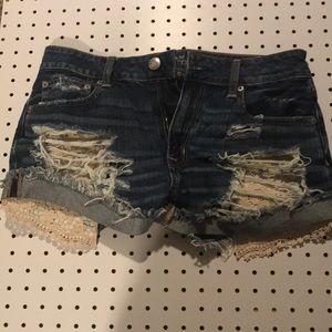 ripped lace jean Shorts